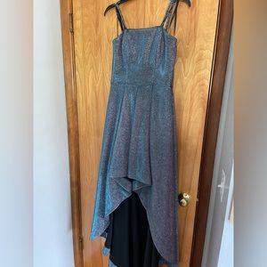 Purple Glitter Prom Dress High Low Formal Dress Strapless with Clip on Straps